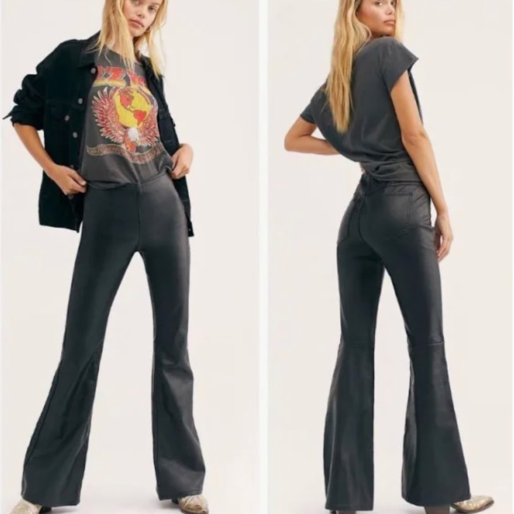Free People faux leather flare / bell bottom pull on pants NWT Brand new!